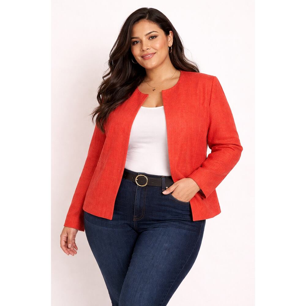 Coldwater Creek Orange Woven Hidden Button Up Long Sleeve Blazer Jacket Women 16